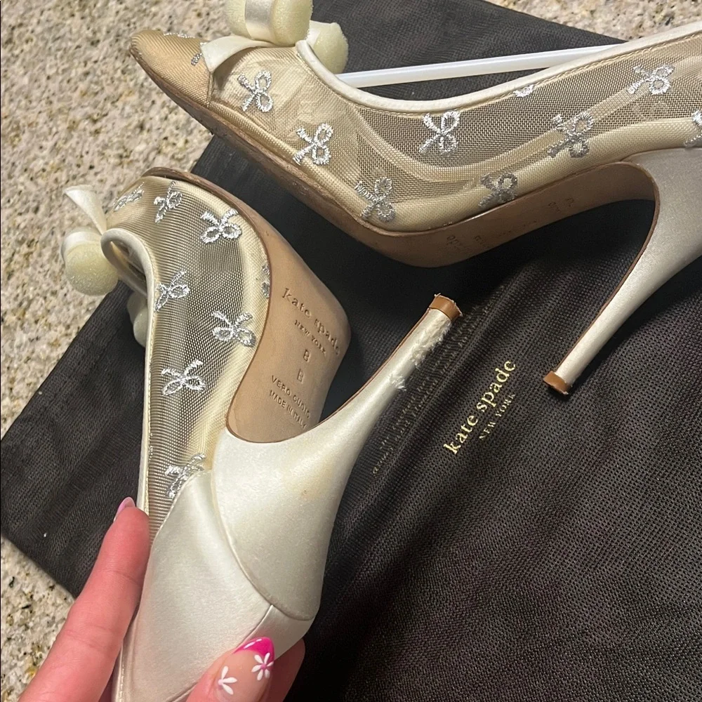 kate spade Metallic Cream and Silver Pointed Bow Pumps - Picture 4 of 9